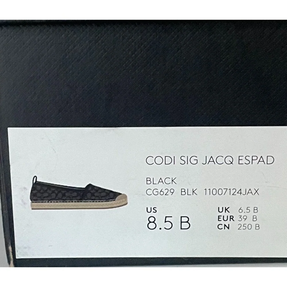 Coach Codi Signature Jacquard Espadrille Flats Black 8.5B w/ Box